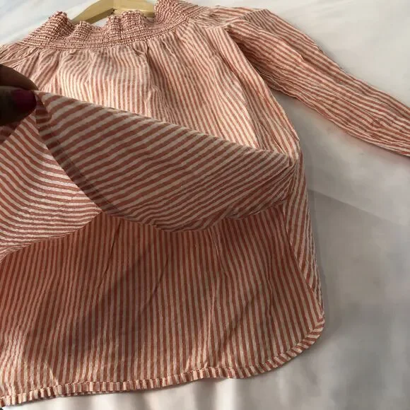 MICHAEL Kors Top XSMALL Cerise Pink White Candy Striped Off-Shoulder Designer - Picture 7 of 7